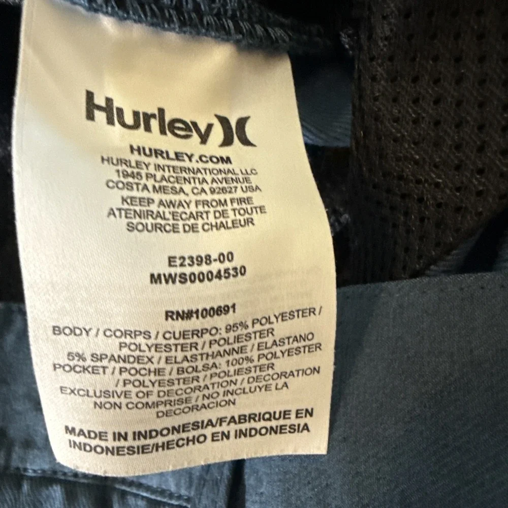 Hurley Men's Shorts Blue Lightweight Chino‎ Beach Casual Inseam 10